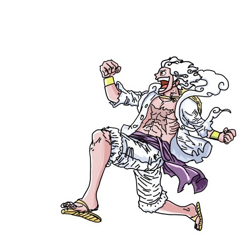 Anime-style avatar of Monkey D. Luffy in his Gear 5 form, depicted mid-action with flowing hair, tattered clothes, and a dynamic pose.