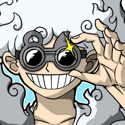 Forum avatar of Monkey D. Luffy in Gear 5 form from One Piece, featuring his wide grin, wild white hair, and distinctive round goggles sparkling with a star-shaped glint.