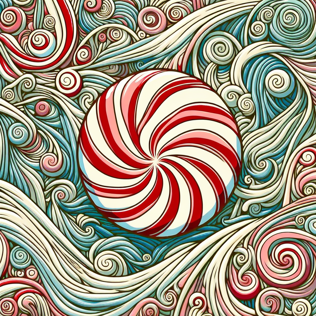 Stylized peppermint candy avatar with intricate swirl patterns in a vibrant red and white color scheme.