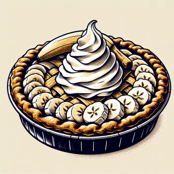 Illustrated banana cream pie with whipped topping for avatar use.