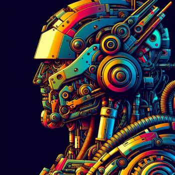 Intricately detailed mecha avatar with vibrant mechanical design, suitable as a profile picture or icon.