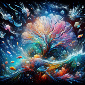 Colorful cosmic tree painting avatar with vibrant space and nature elements.