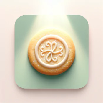 A close-up of a beautifully decorated sugar cookie with intricate icing, presented as a forum avatar. The background radiates a soft glow, enhancing its appealing design.