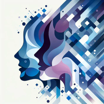 Abstract profile picture of two faces in digital art style representing therapy concepts.