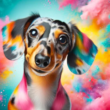 Colorful dachshund dog avatar with vibrant cosmic background for pet-themed profile picture.