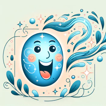 A vibrant avatar featuring a cheerful blue character with a big smile, heart accents, and playful swirls and sparkles, beautifully capturing a joyful emotion.