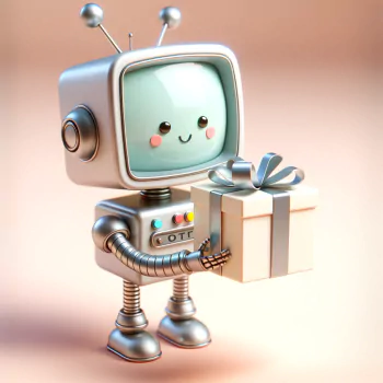 A colorful avatar image featuring a friendly robot with a television screen face, holding a gift, designed for use in the Alpha system forum.