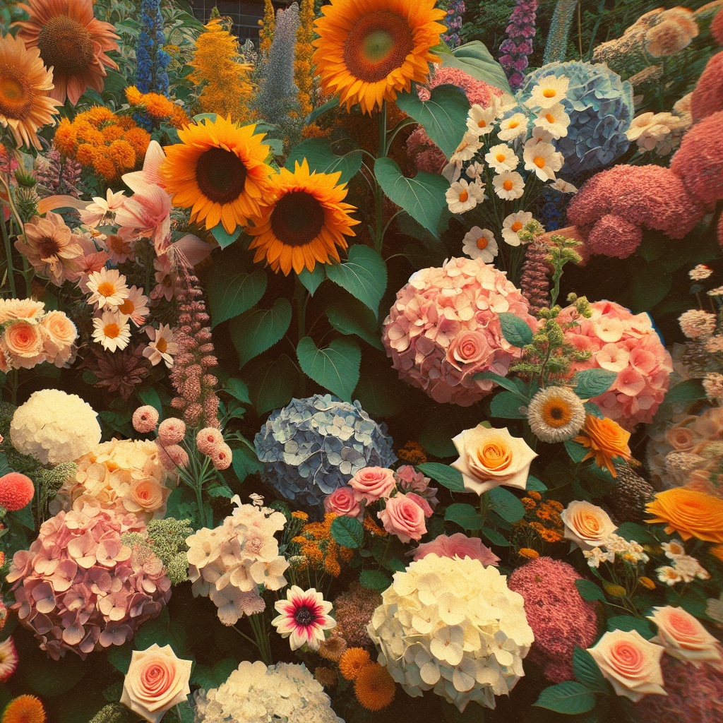 Profile photo featuring a vibrant garden with a variety of flowers including sunflowers, hydrangeas, and roses in full bloom.