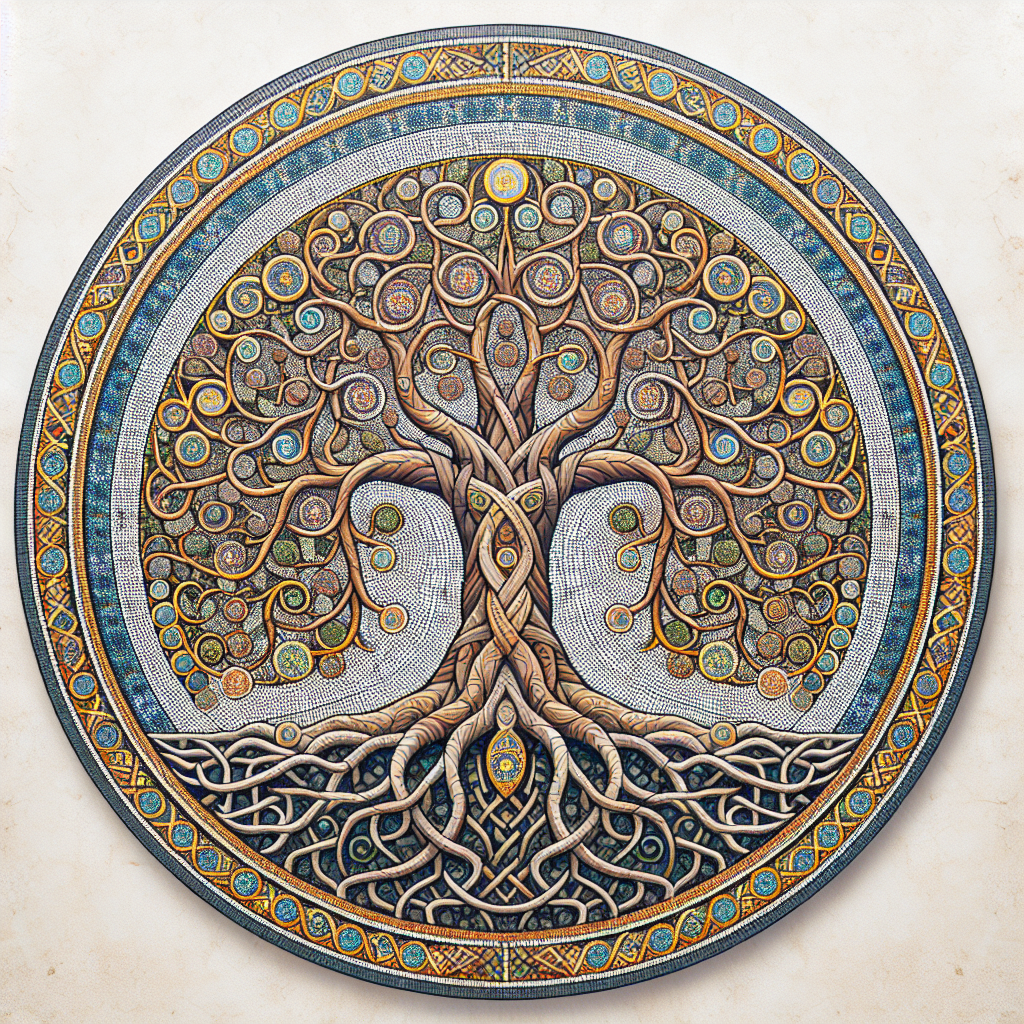 Circular avatar featuring the artistic representation of Yggdrasil, the mythical tree from Norse cosmology, with intricate roots and branches pattern.