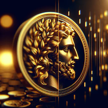 Digital avatar icon featuring a detailed gold coin with a classic profile embossed design against a dark background, symbolizing wealth and luxury.