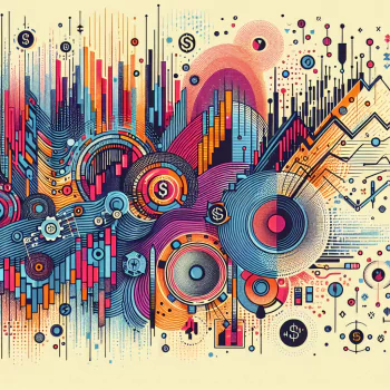 Abstract stock market themed avatar with vibrant geometric and financial elements.