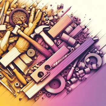 Avatar featuring an artistic depiction of woodworking tools and wood pieces, arranged in a vibrant, dynamic composition.