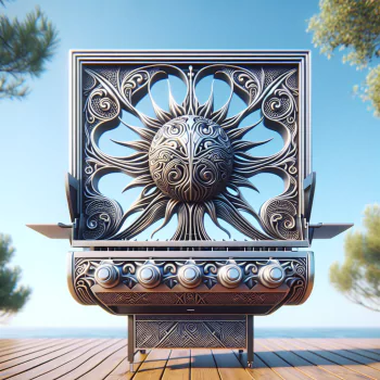 Intricate sun design on metallic avatar profile picture with detailed patterns and outdoor background.