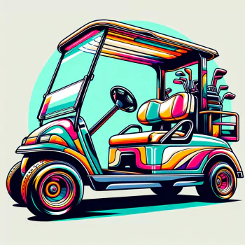 Vibrant and colorful illustration of a golf cart with golf bags, used as a profile photo for a forum avatar.