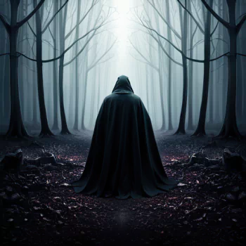  Clocked Hooded Man in a Dark Forest