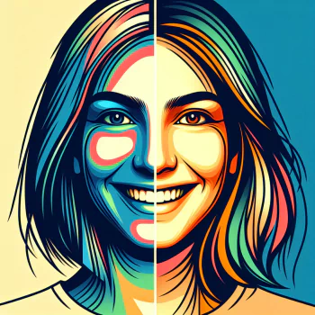 Colorful happy avatar showing a split design with one half in natural tones and the other in vibrant colors, used for profile picture.