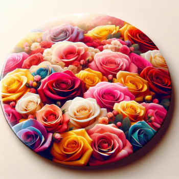 A vibrant bouquet of roses featuring various colors, designed as a forum avatar/profile photo. The arrangement showcases bold reds, pinks, yellows, and whites, radiating beauty.