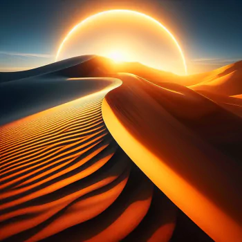 Stunning avatar image of a sun setting behind sand dunes, highlighting the beauty of the desert landscape in warm hues.