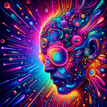 Vibrant, psychedelic profile photo featuring a colorful, artistic representation of a human face with intricate patterns and swirling neon lights.