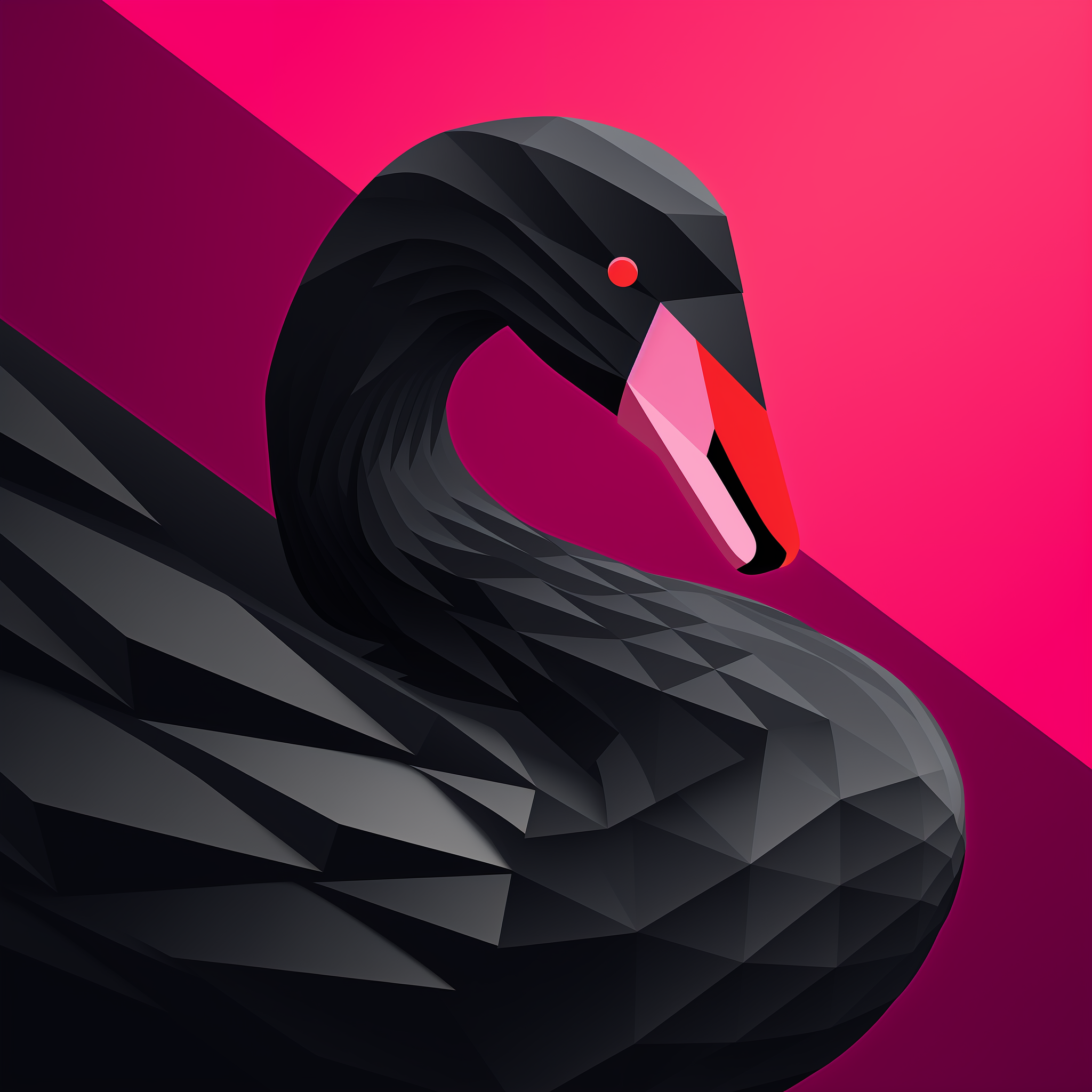 Minimalist black swan avatar with a vibrant pink background, ideal for profile picture use.