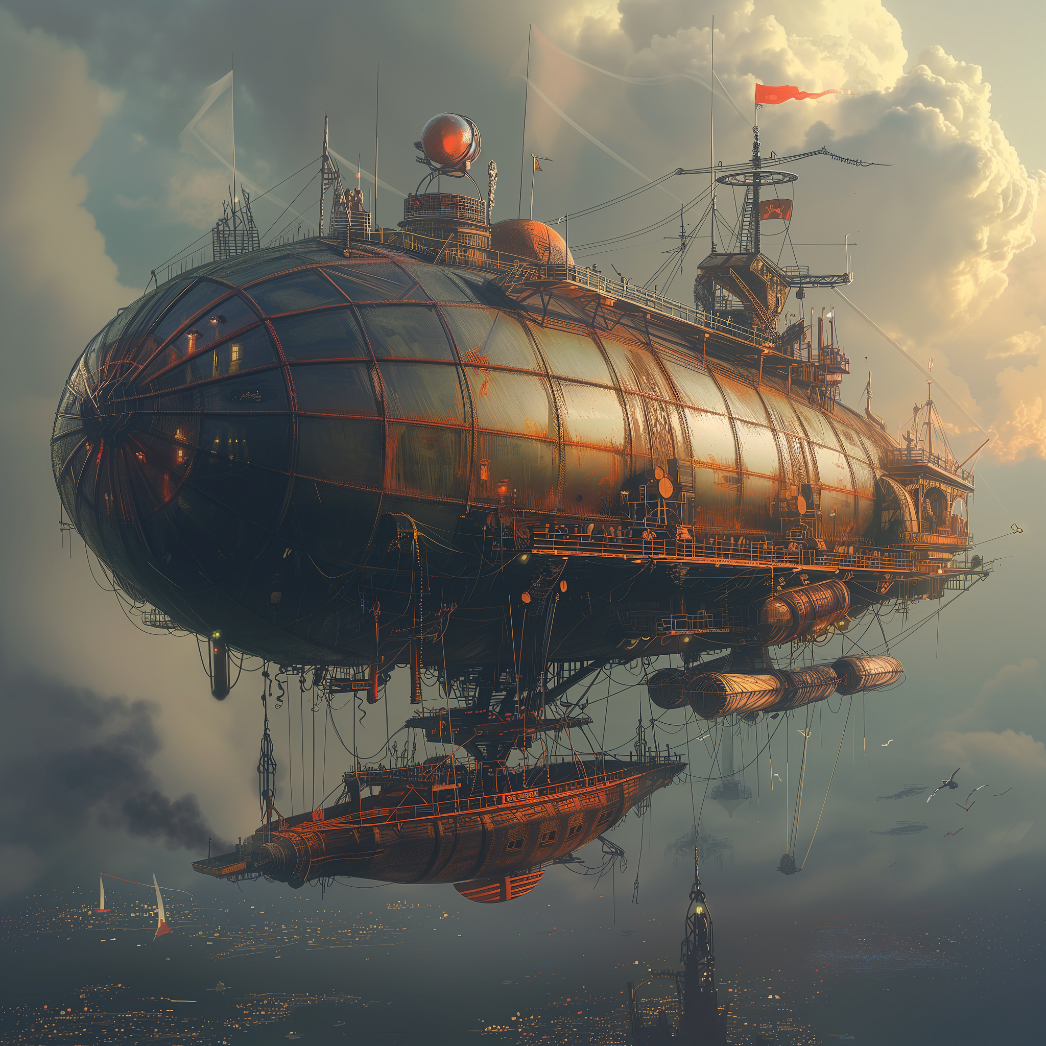 Steampunk-style airship avatar with intricate designs floating against a dramatic sky backdrop, perfect for a profile picture.