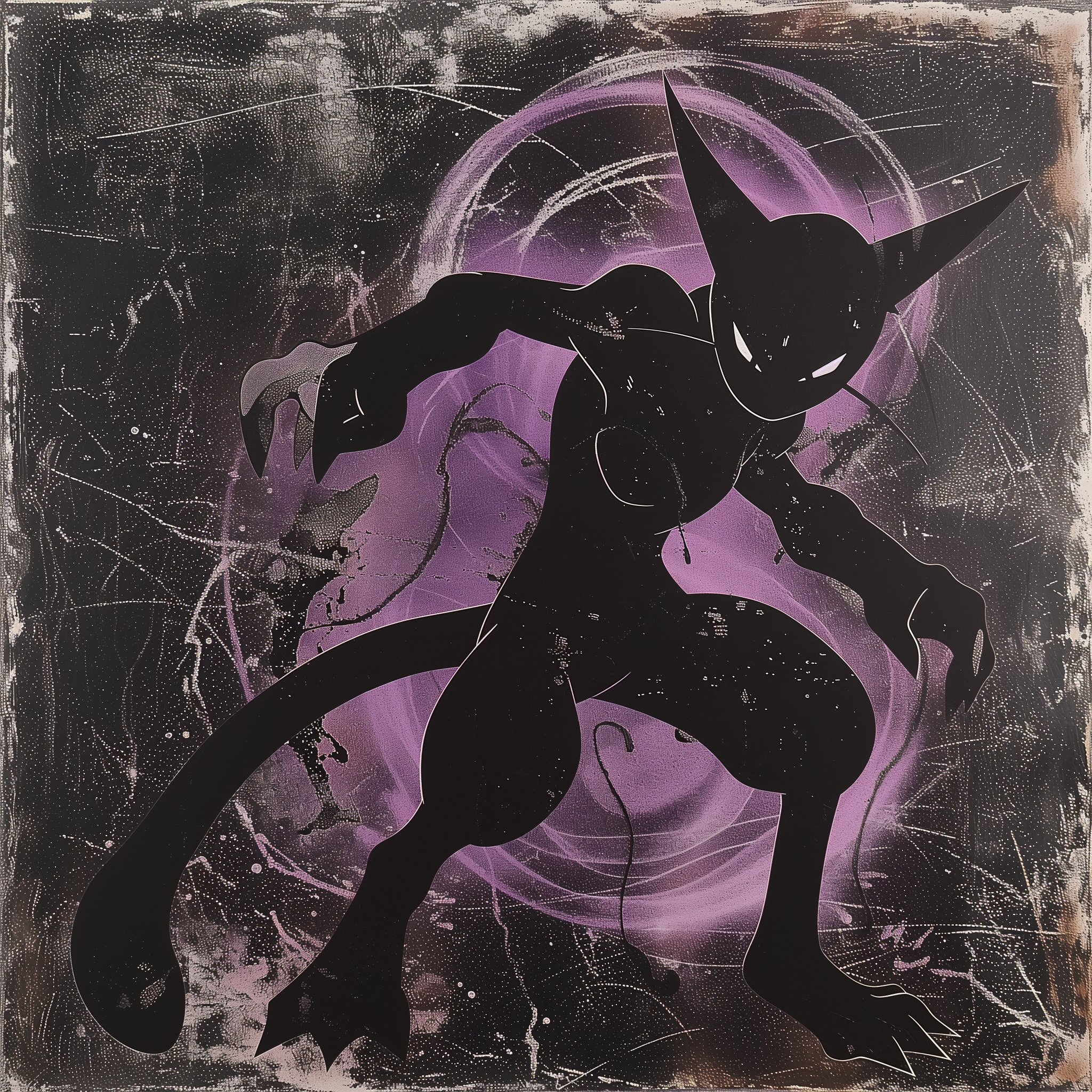 Stylized avatar of Mewtwo, a popular Pokémon, showcasing its silhouette with a psychic energy background, suitable for profile picture use.