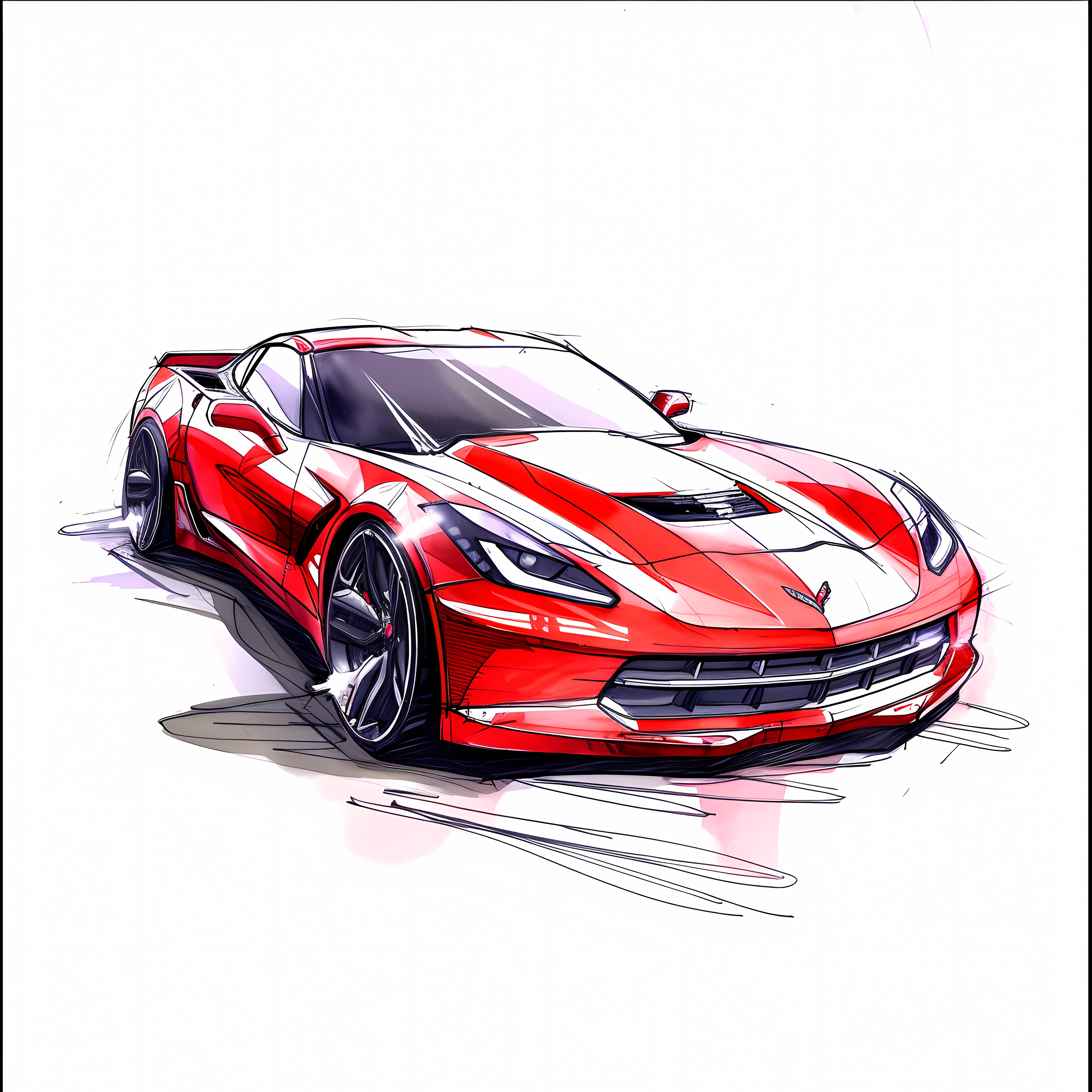 Red Corvette car design sketch, artistic concept for an avatar or profile picture.