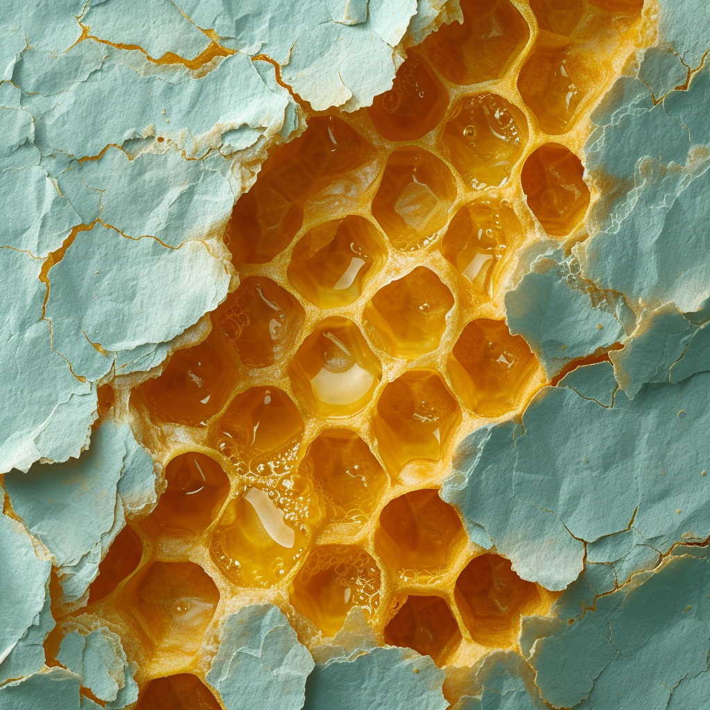 A close-up view of a honeycomb structure, showcasing the vibrant golden hexagonal cells contrasting against a textured blue background, serving as a distinctive forum avatar.