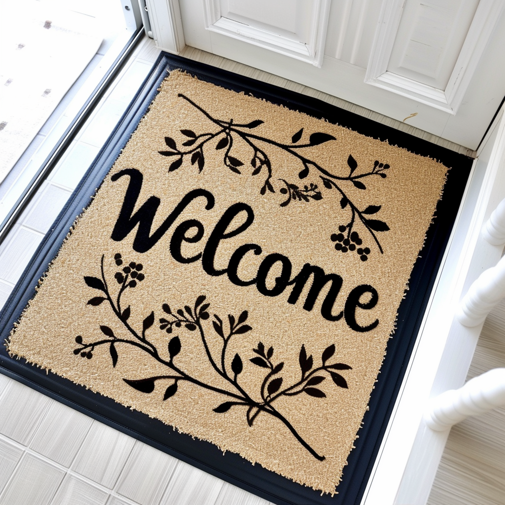Decorative welcome doormat with floral design in a home entrance, used as an avatar image.