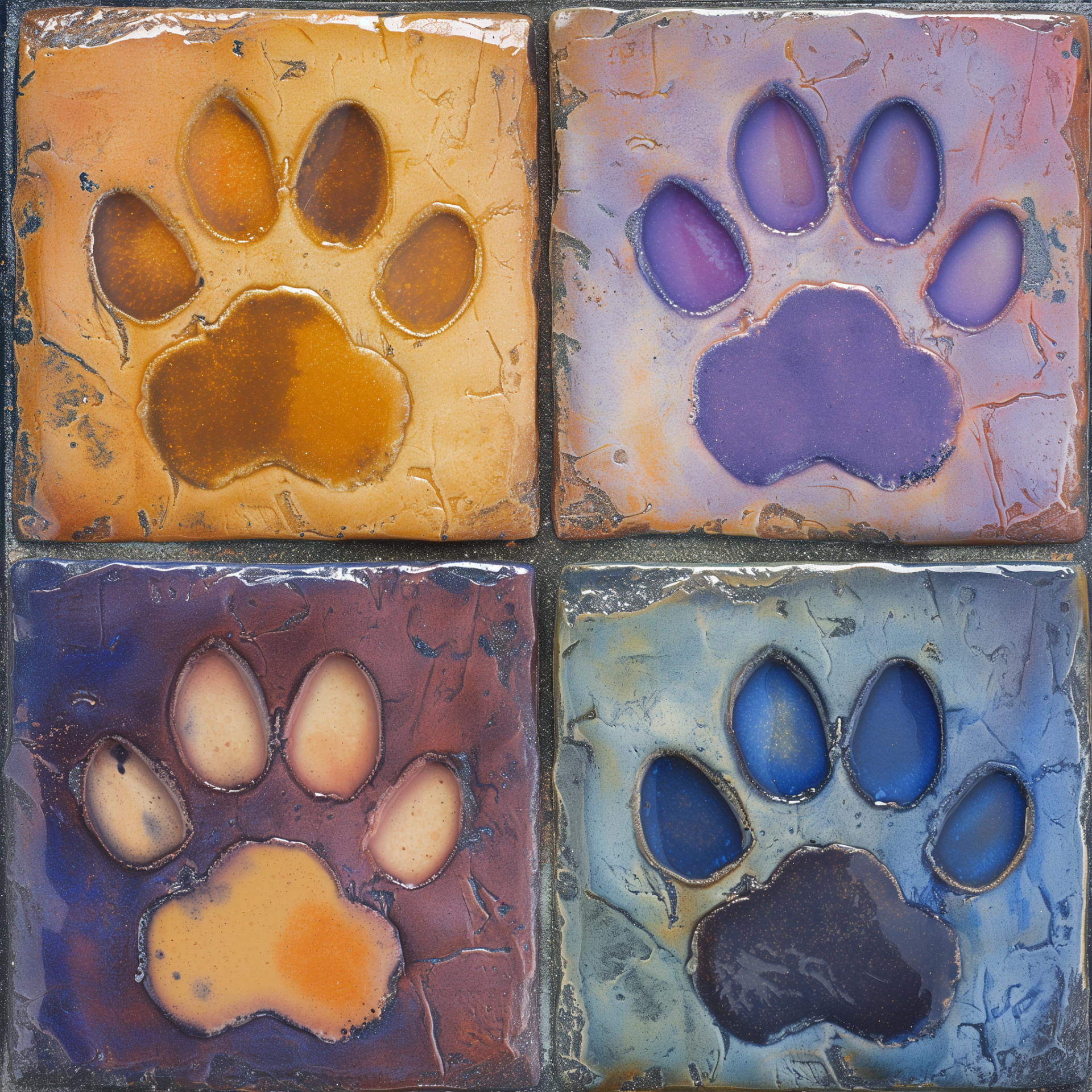 Avatar image featuring a grid of four ceramic tiles, each depicting a colorful dog paw print in shades of orange, purple, pink, and blue.