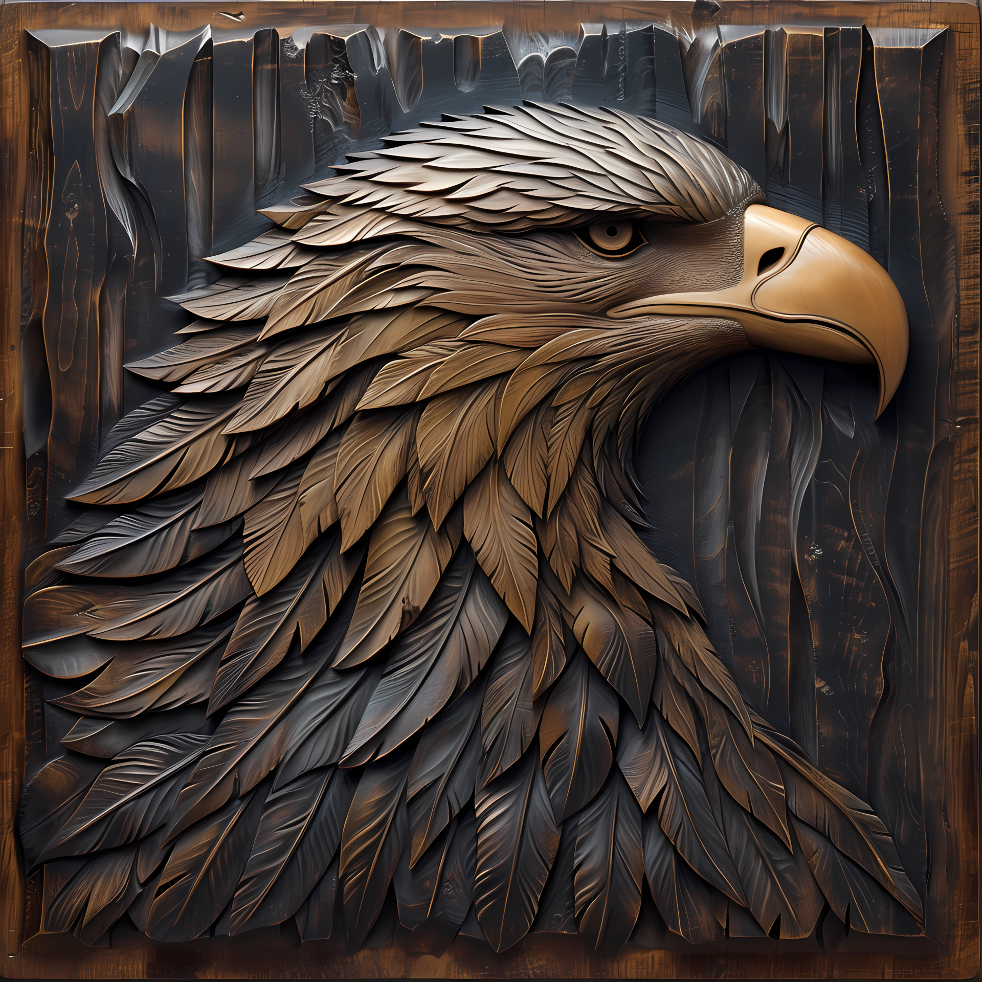 Wooden carving of an eagle's head, featuring detailed feathers and a sharp gaze, set as a forum avatar.