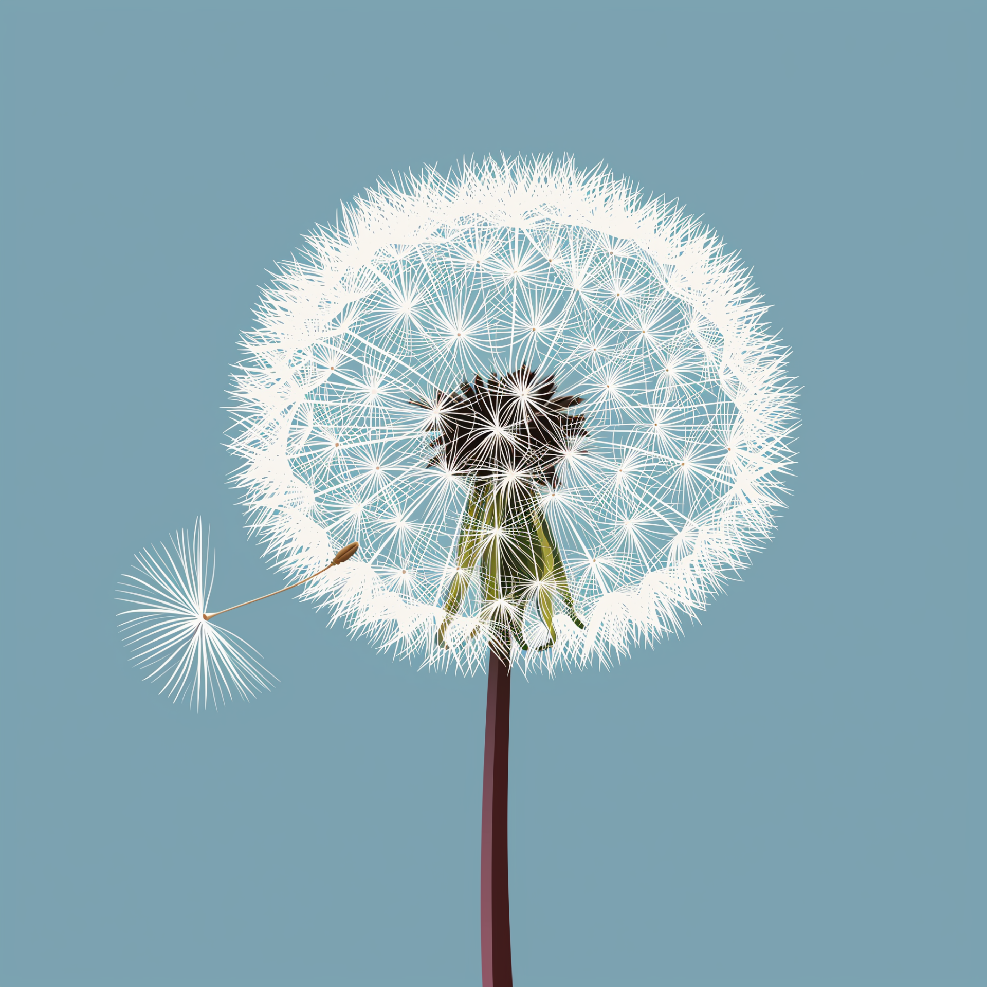 Avatar featuring a close-up of a delicate dandelion flower against a clear blue background with one seed floating away.