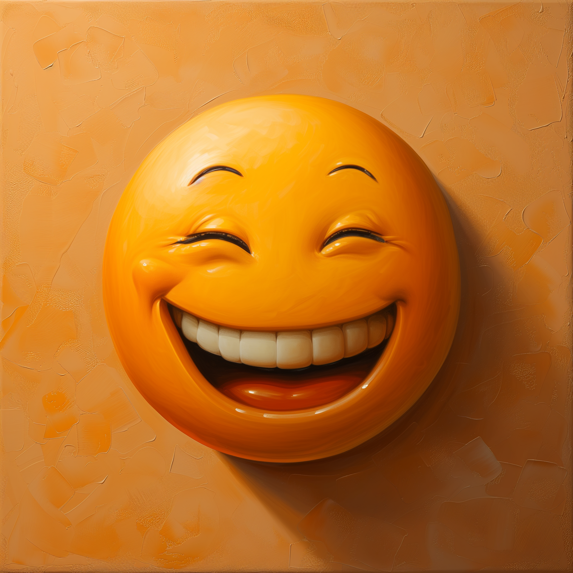3D avatar of a laughing emoji with a vibrant orange background for a profile picture.