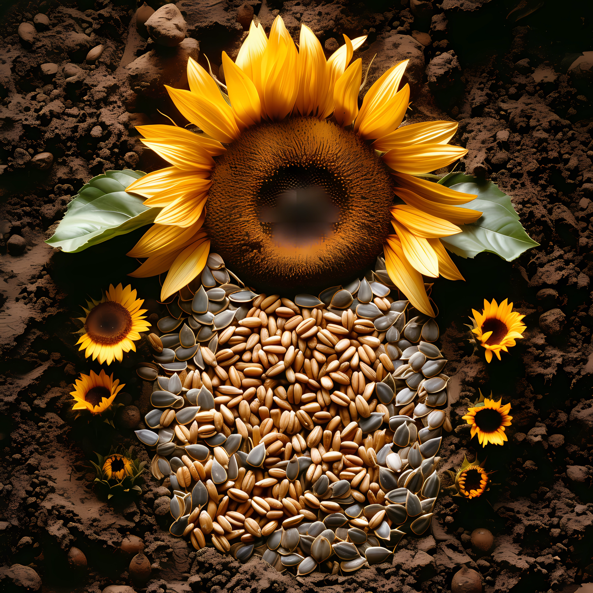 Avatar featuring a vibrant macro shot of a sunflower surrounded by seeds and rich soil.
