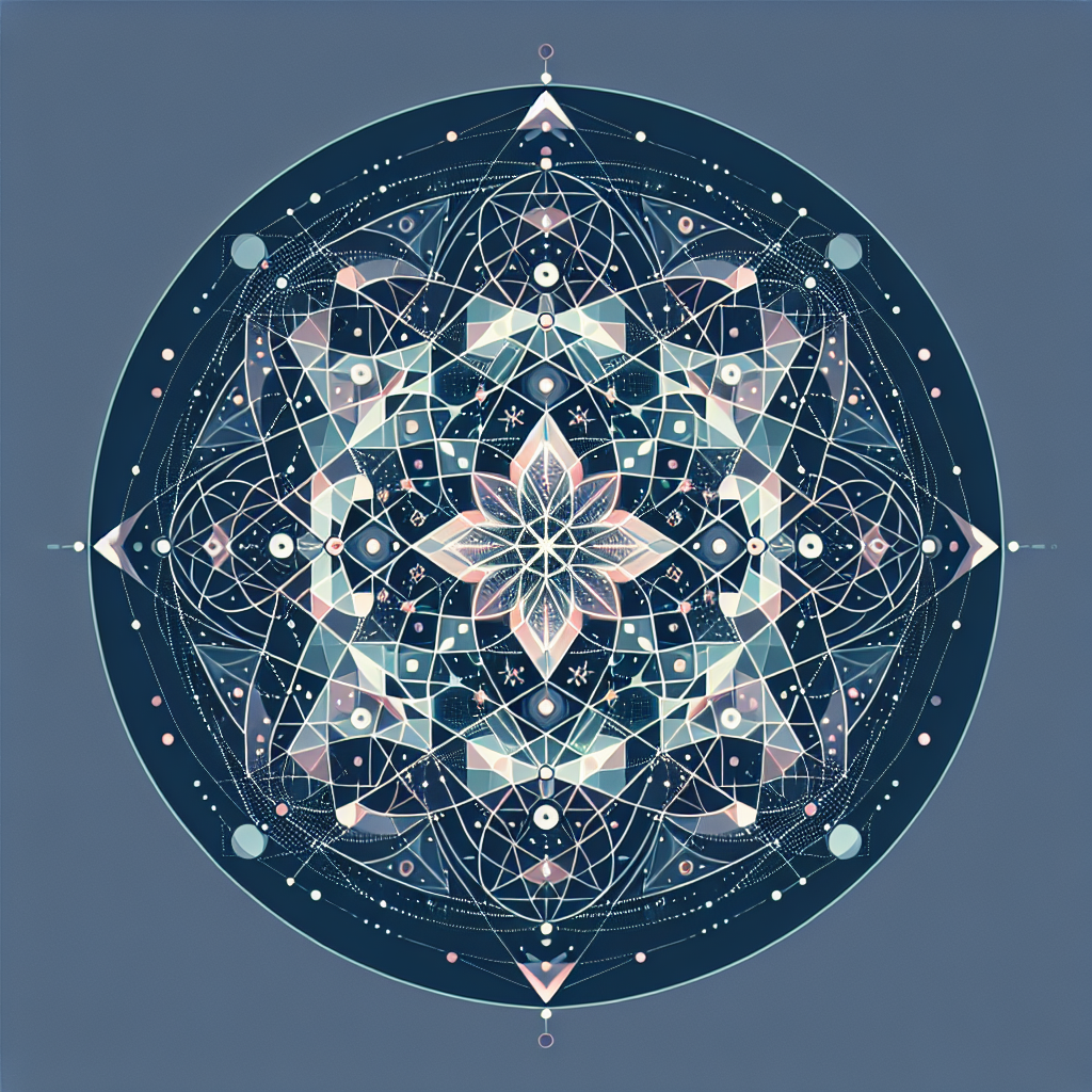 Intricate geometric mandala avatar with a harmonious blend of blues and pinks on a dark background.