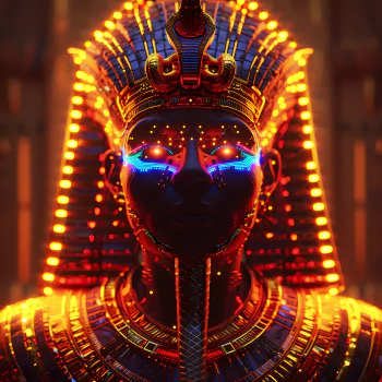 Digital art avatar of a fantasy Pharaoh with a neon glow, designed for Sci-Fi themes.