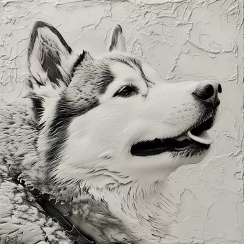 Alaskan Malamute dog avatar with a textured background.