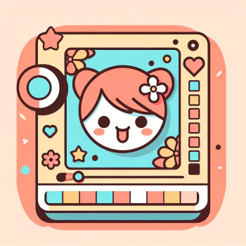A playful Sanrio-inspired avatar featuring a cute character with pink hair and decorative flowers, set against a colorful background adorned with stars and hearts.