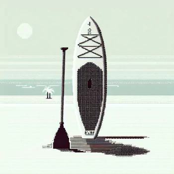 A minimalist digital illustration of a paddle board and paddle on a serene beach, with palm trees in the background and a sun in the sky. Used as a forum avatar.