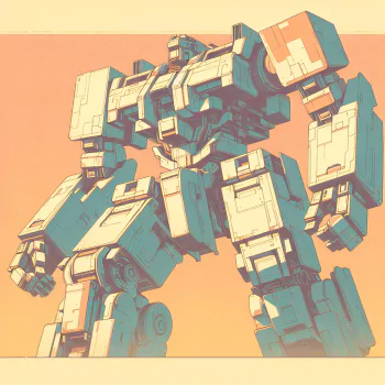 Profile photo of a giant blue and white mech robot in a dynamic pose against a soft orange background, designed for use as a forum avatar.