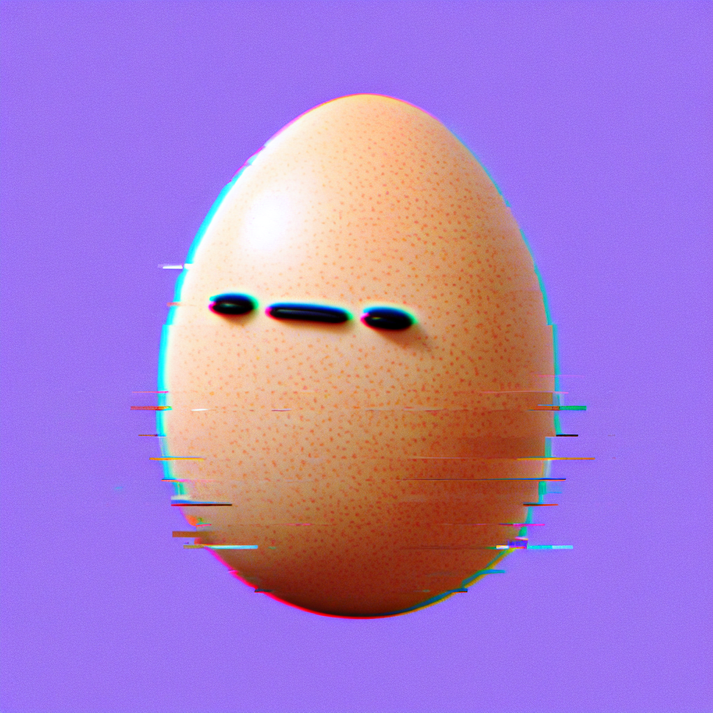 Gudetama-inspired avatar with a glitch effect, featuring the iconic lazy egg character against a purple background for use as a profile picture.