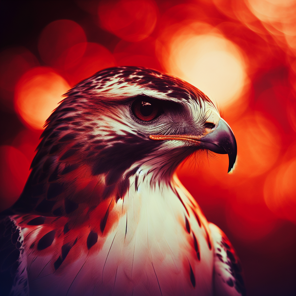 Stylized profile avatar of a hawk with a fiery bokeh background, ideal for profile pictures or nature-themed accounts.