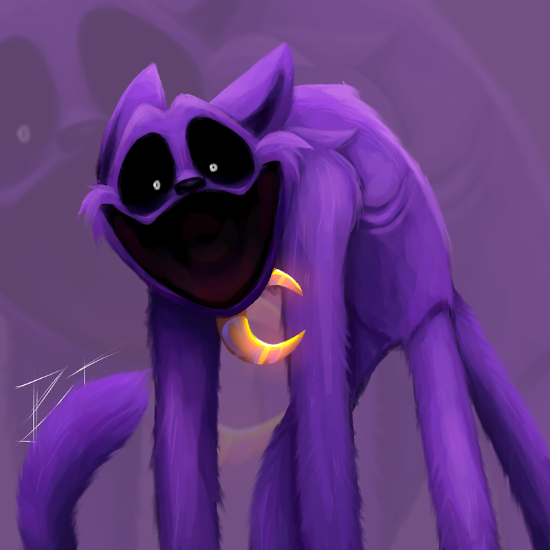 Avatar of a purple creature from the video game Poppy Playtime, resembling the character CatNap, with large eyes and a playful expression.