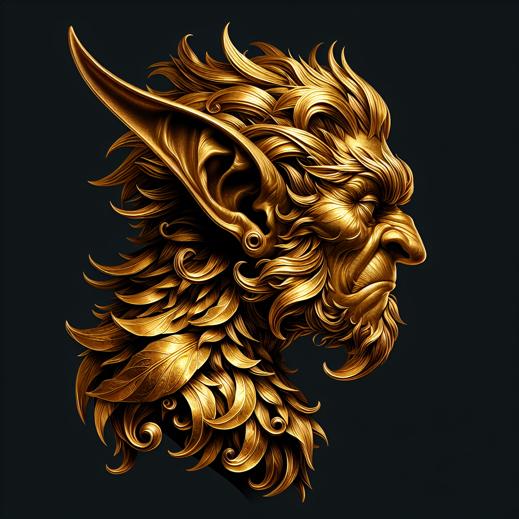 Golden goblin avatar with intricate detailing on a dark background, ideal for profile picture use.