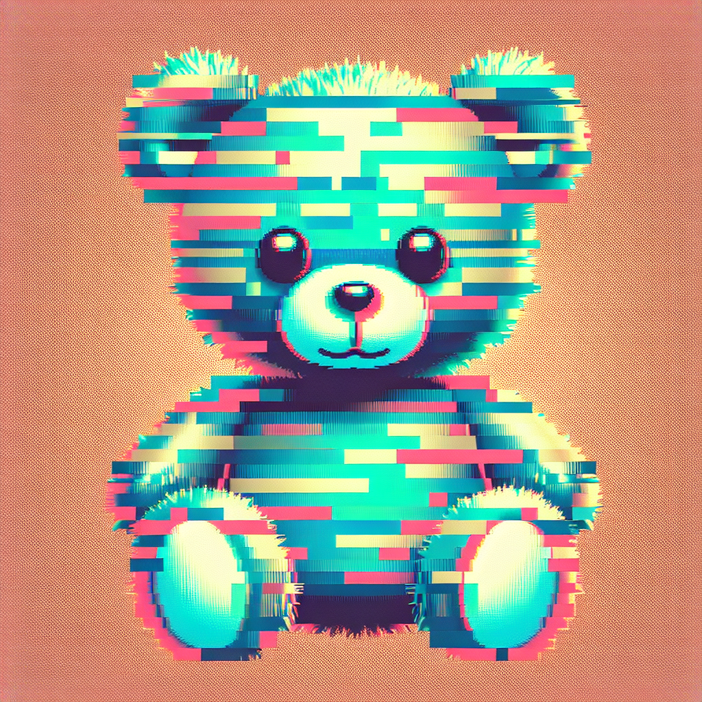 Colorful pixelated teddy bear avatar with a retro vibe for profile picture.