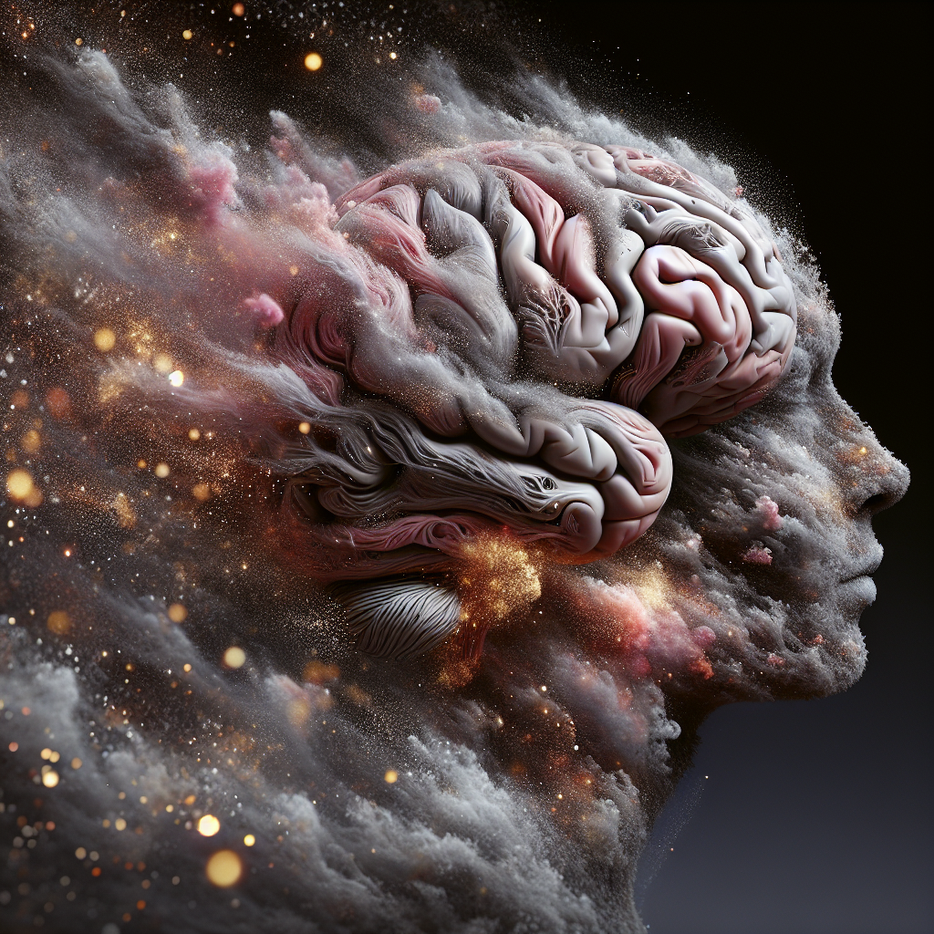 Digital avatar featuring a human profile with an exposed brain intertwined with cosmic elements, symbolizing intellect and the universe.