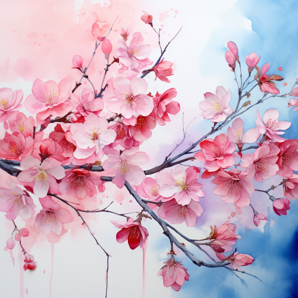 Artistic avatar of vibrant cherry blossoms with a watercolor background, symbolizing nature and spring renewal.