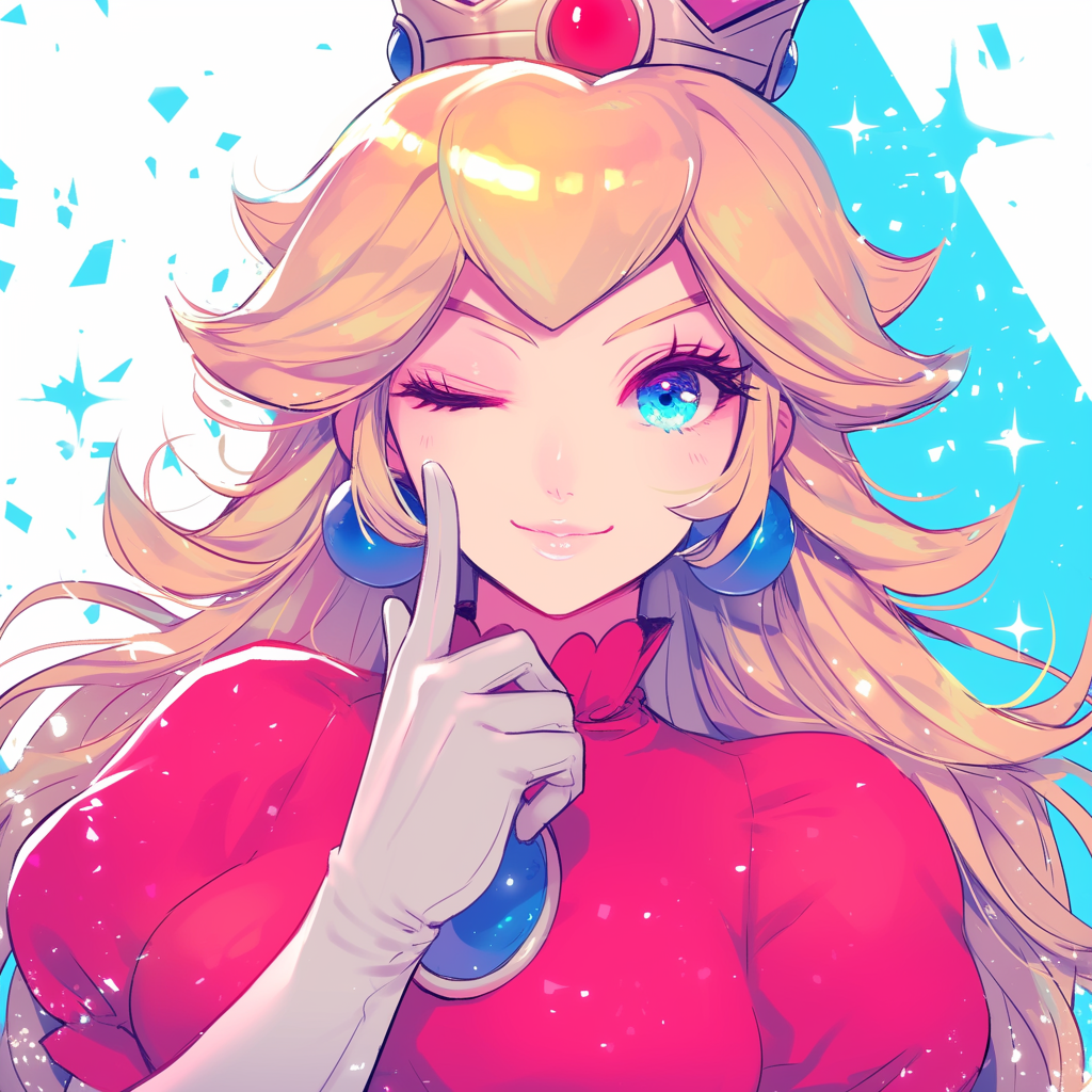 Colorful avatar image of Princess Peach with sparkling blue background for profile picture use.