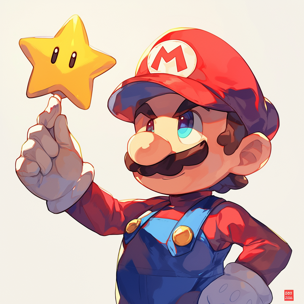 Avatar image of Mario, a popular video game character, holding a shining star power-up.