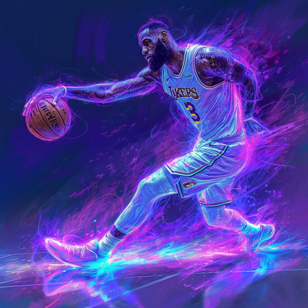Stylized artistic avatar of a basketball player in action, with vibrant purple and blue hues, representing a professional NBA team.